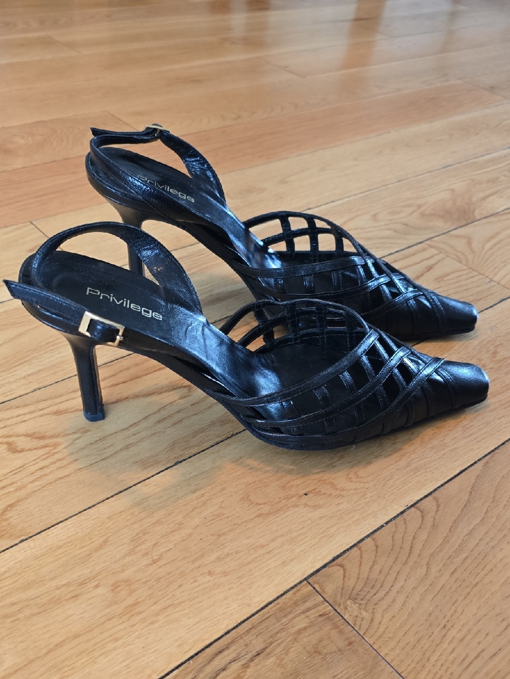 Privilege Black Strappy Pointed Slingback Heels